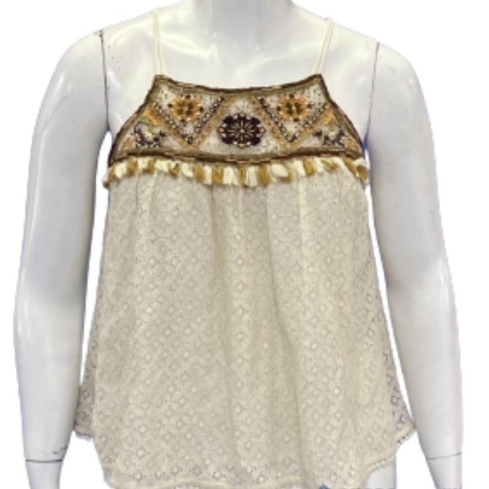 Anthropologie HD in Paris ivory lace embroidered top size 12
